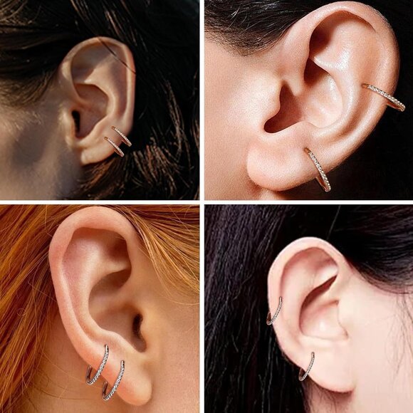 Gold 8mm Surgical Steel Nose Hoop with CZ - Hypoallergenic Tragus Helix Piercing - Picture 4 of 9